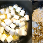 バターにマシュマロを一袋溶かして、無糖のコーンフレークを混ぜる