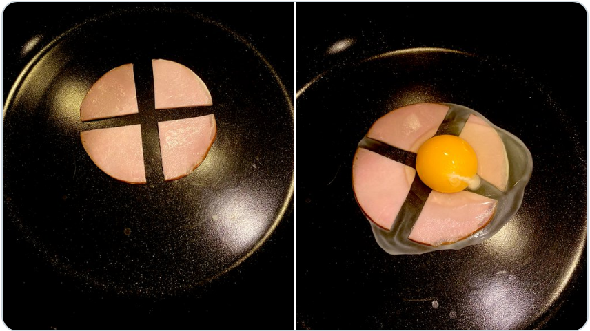 ハムをこう切れば卵が横流れしにくいし圧倒的に食べやすい